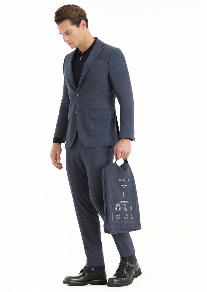 Navy Blue Micro Modern Fit Wool Blended Suit - 3