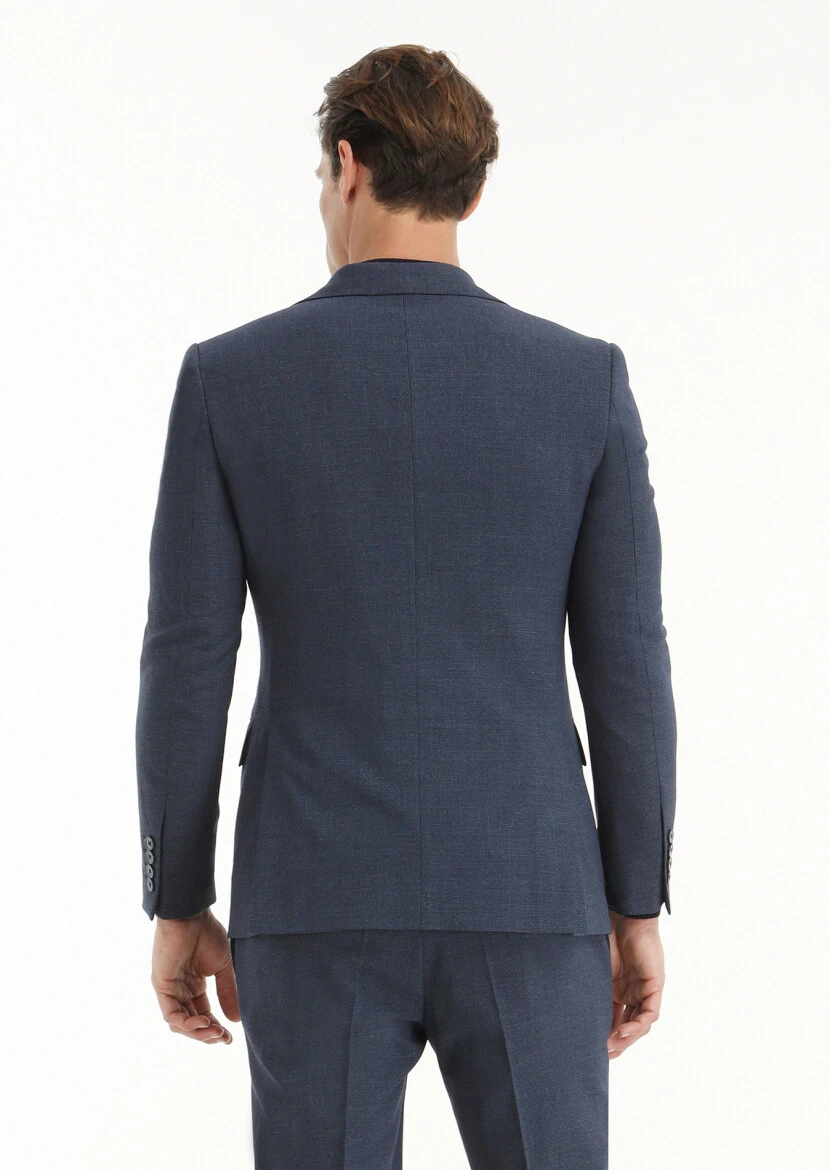 Navy Blue Micro Modern Fit Wool Blended Suit - 7
