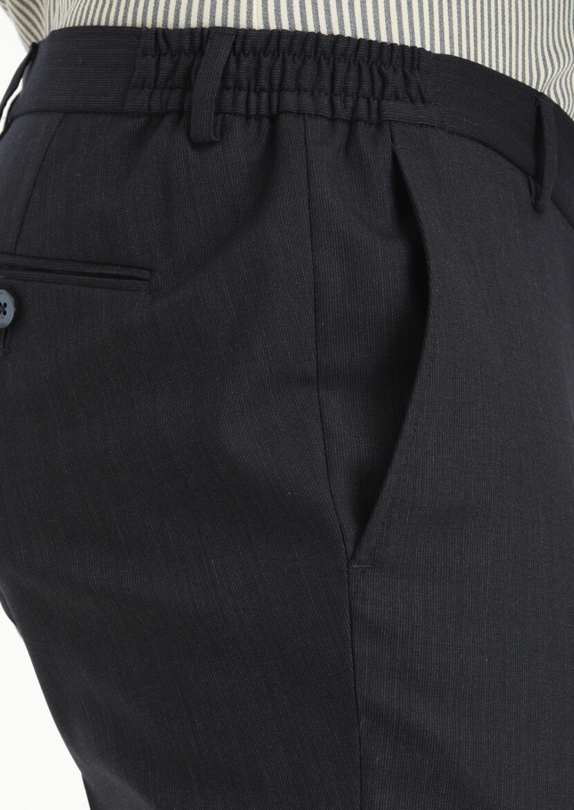 Navy Blue Micro Modern Fit Wool Blended Suit - 4