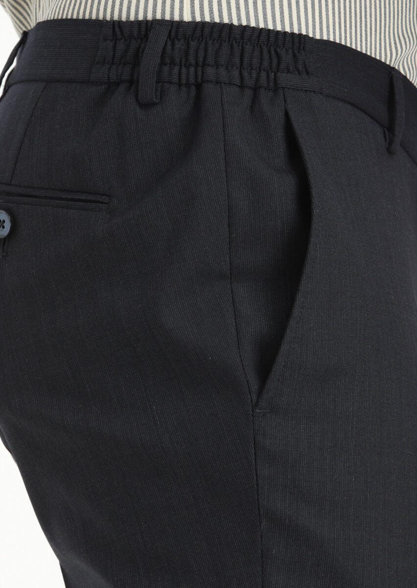 Navy Blue Micro Modern Fit Wool Blended Suit - 4