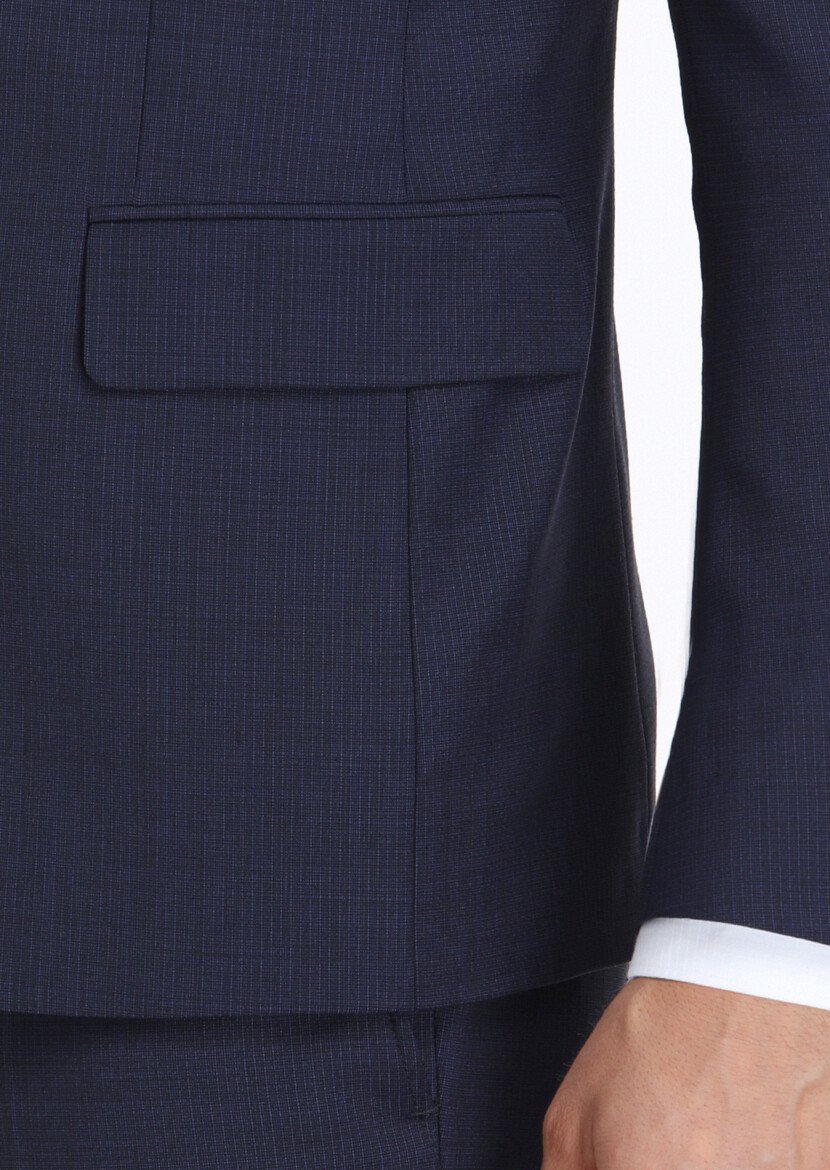 Navy Blue Micro Modern Fit Wool Blended Suit - 6
