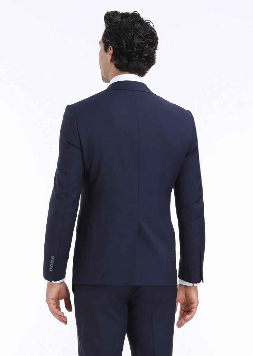 Navy Blue Micro Modern Fit Wool Blended Suit - 8
