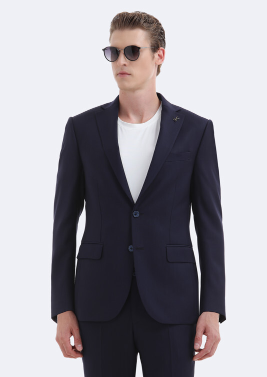 Navy Blue Micro Modern Fit Wool Blended Suit - 3