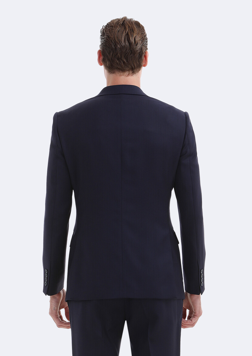 Navy Blue Micro Modern Fit Wool Blended Suit - 6