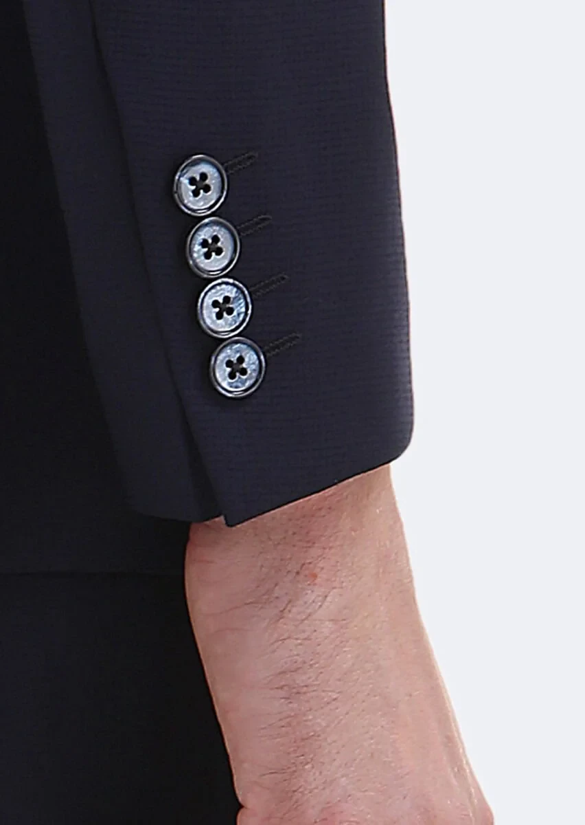 Navy Blue Micro Modern Fit Wool Blended Suit - 4