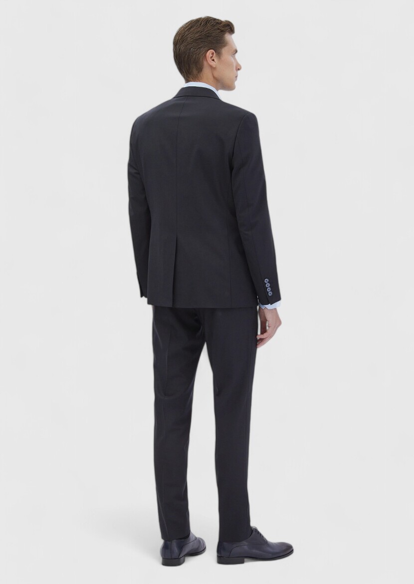 Navy Blue Micro Modern Fit Wool Blended Suit - 7