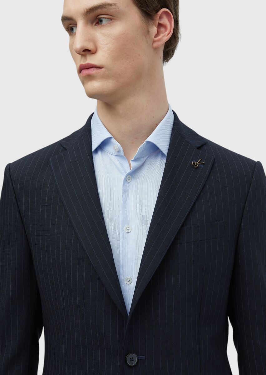 Navy Blue Micro Modern Fit Wool Blended Suit - 7