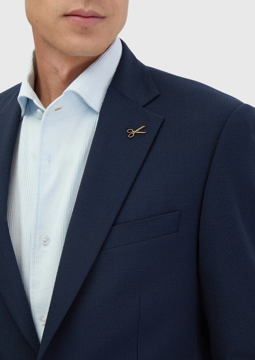 Navy Blue Micro Modern Fit Wool Blended Suit - 5