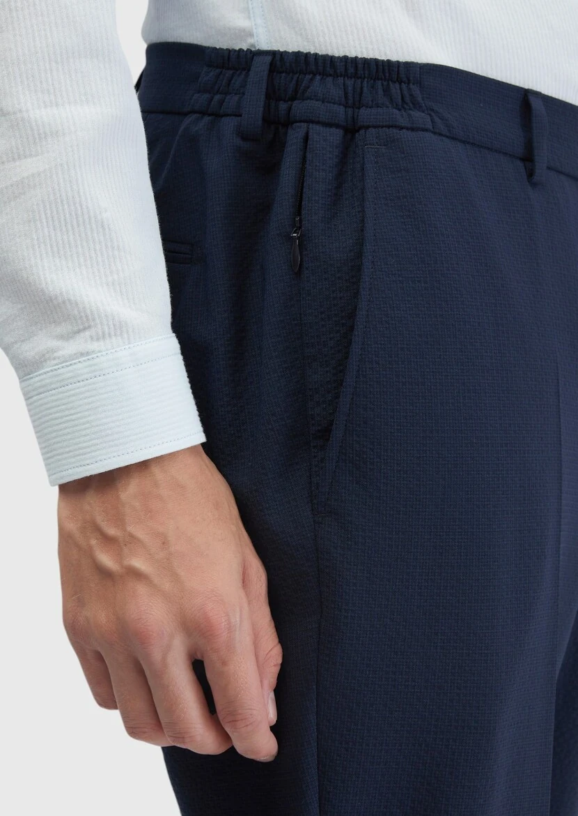 Navy Blue Micro Modern Fit Wool Blended Suit - 6