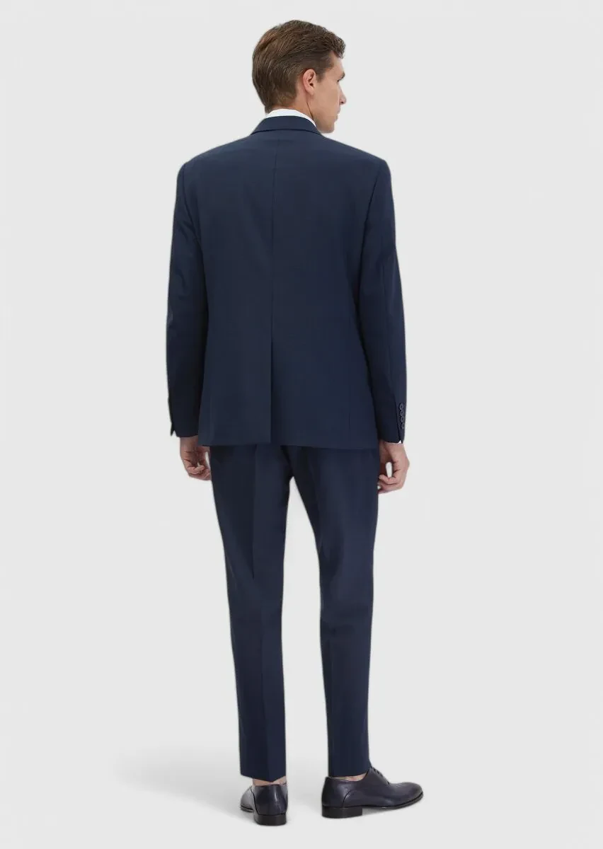 Navy Blue Micro Modern Fit Wool Blended Suit - 7