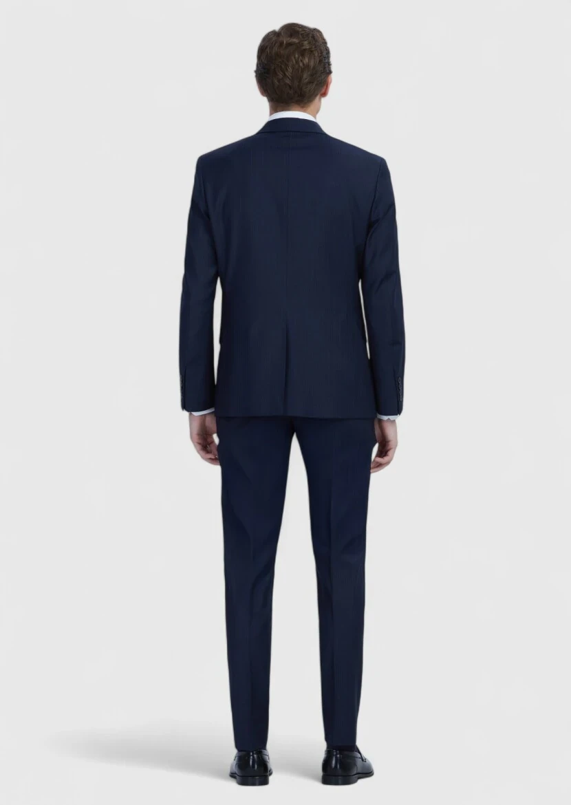 Navy Blue Micro Modern Fit Wool Blended Suit - 5