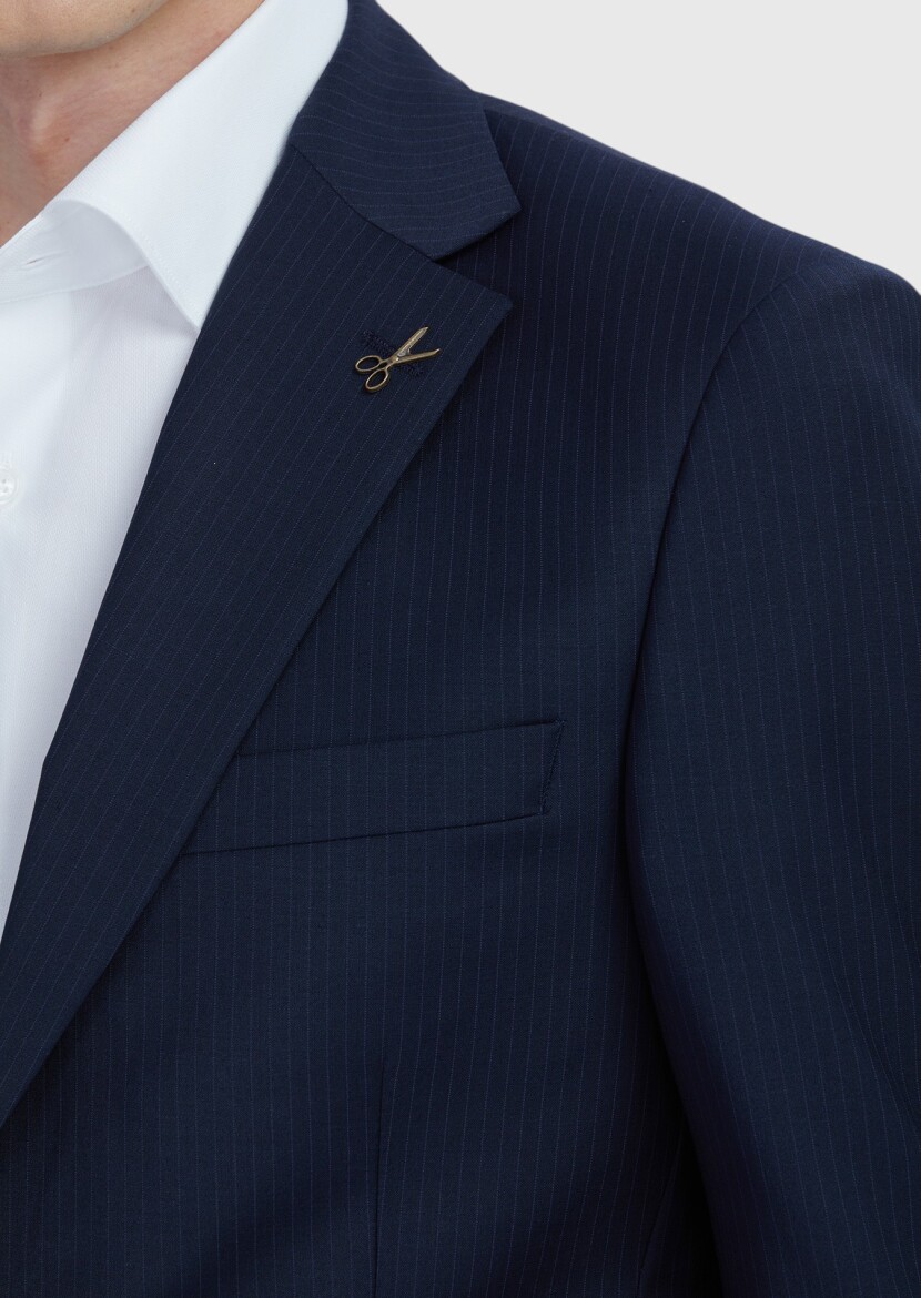 Navy Blue Micro Modern Fit Wool Blended Suit - 4