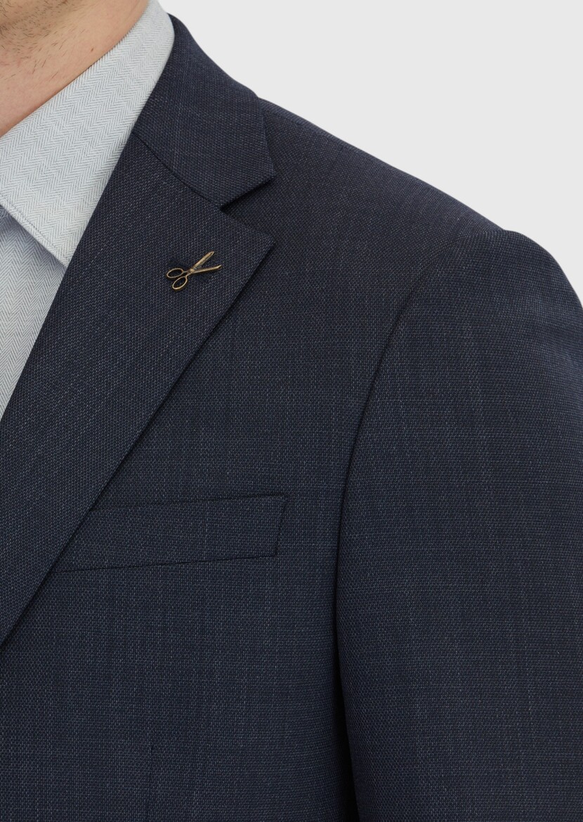 Navy Blue Micro Modern Fit Wool Blended Suit - 4