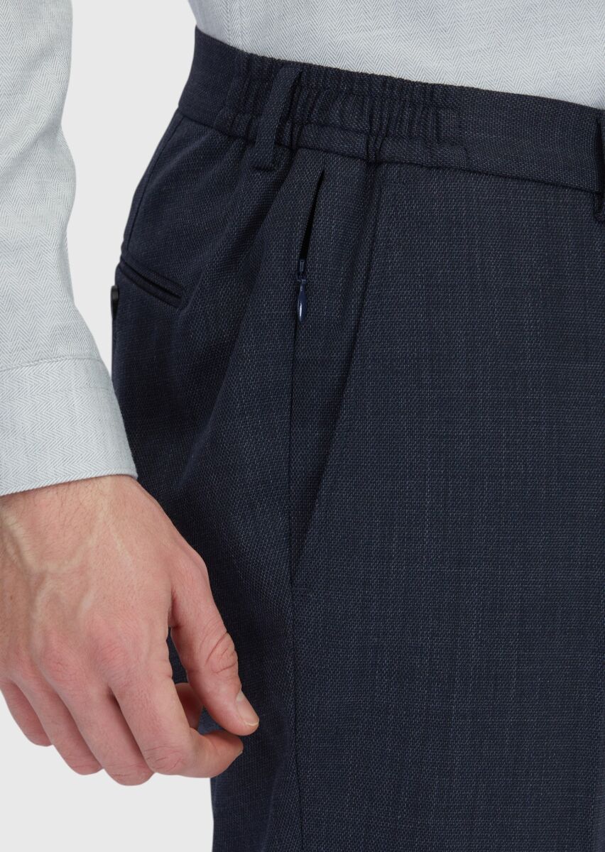 Navy Blue Micro Modern Fit Wool Blended Suit - 6