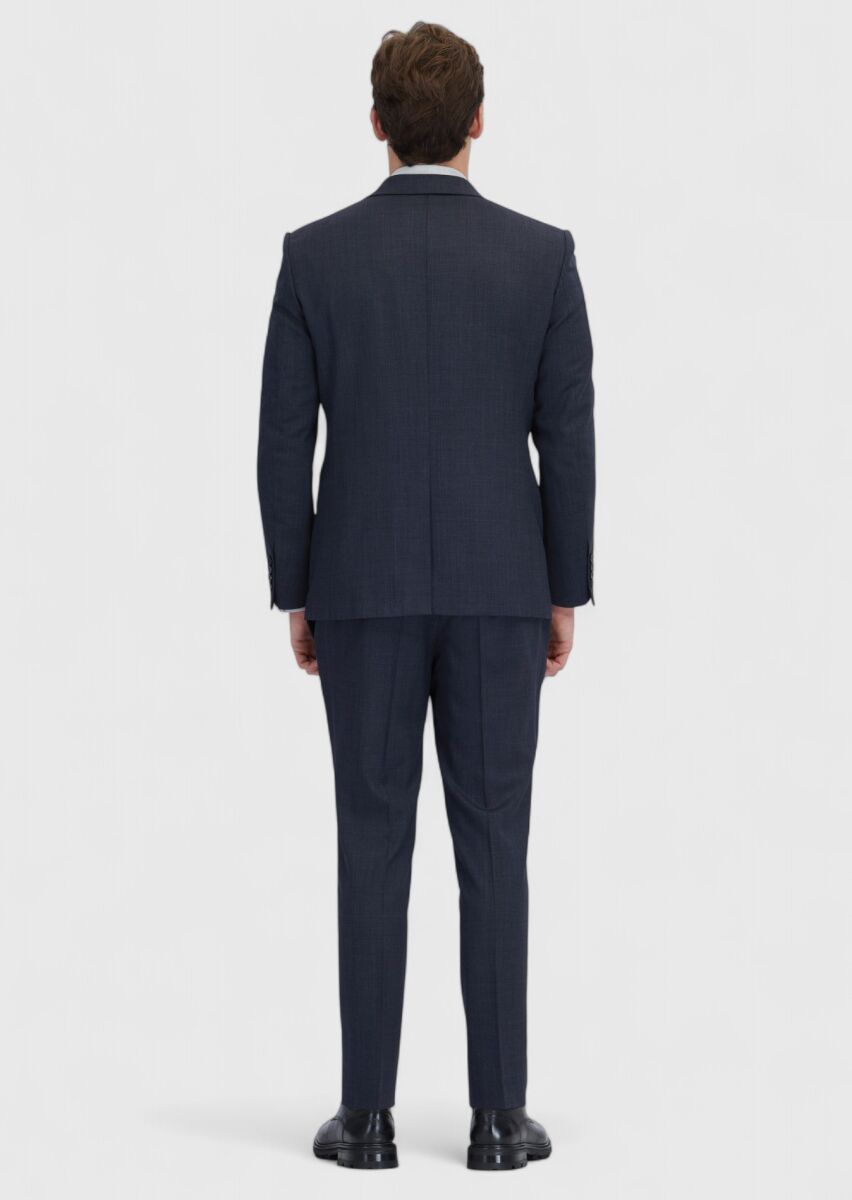 Navy Blue Micro Modern Fit Wool Blended Suit - 8