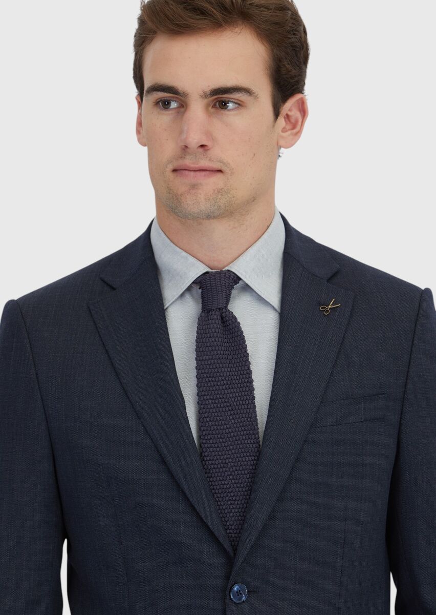 Navy Blue Micro Modern Fit Wool Blended Suit - 3