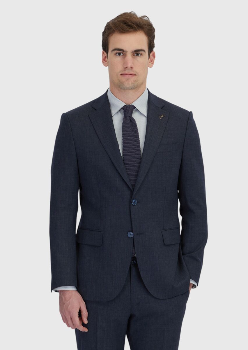 Navy Blue Micro Modern Fit Wool Blended Suit - 1