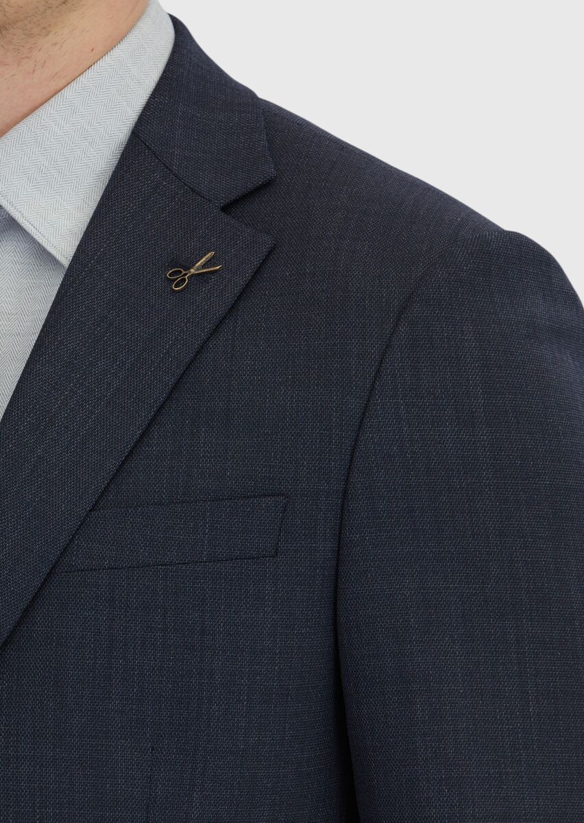 Navy Blue Micro Modern Fit Wool Blended Suit - 4