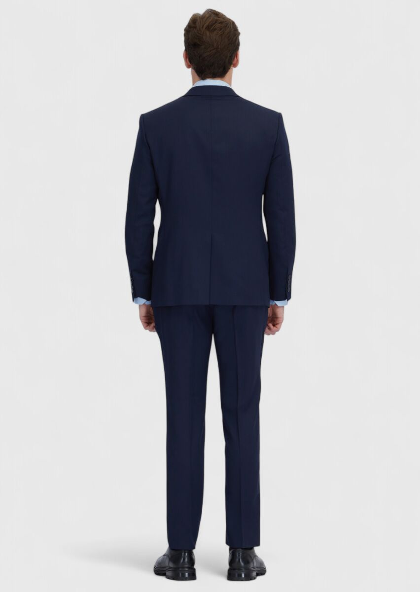 Navy Blue Micro Modern Fit Wool Blended Suit - 7