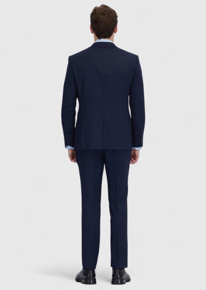 Navy Blue Micro Modern Fit Wool Blended Suit - 7