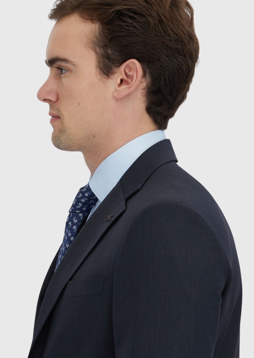 Navy Blue Micro Modern Fit Wool Blended Suit - 4