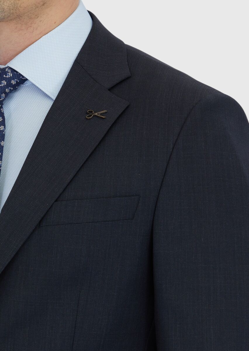 Navy Blue Micro Modern Fit Wool Blended Suit - 5