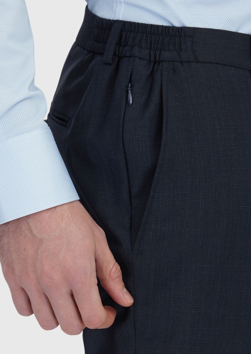 Navy Blue Micro Modern Fit Wool Blended Suit - 6