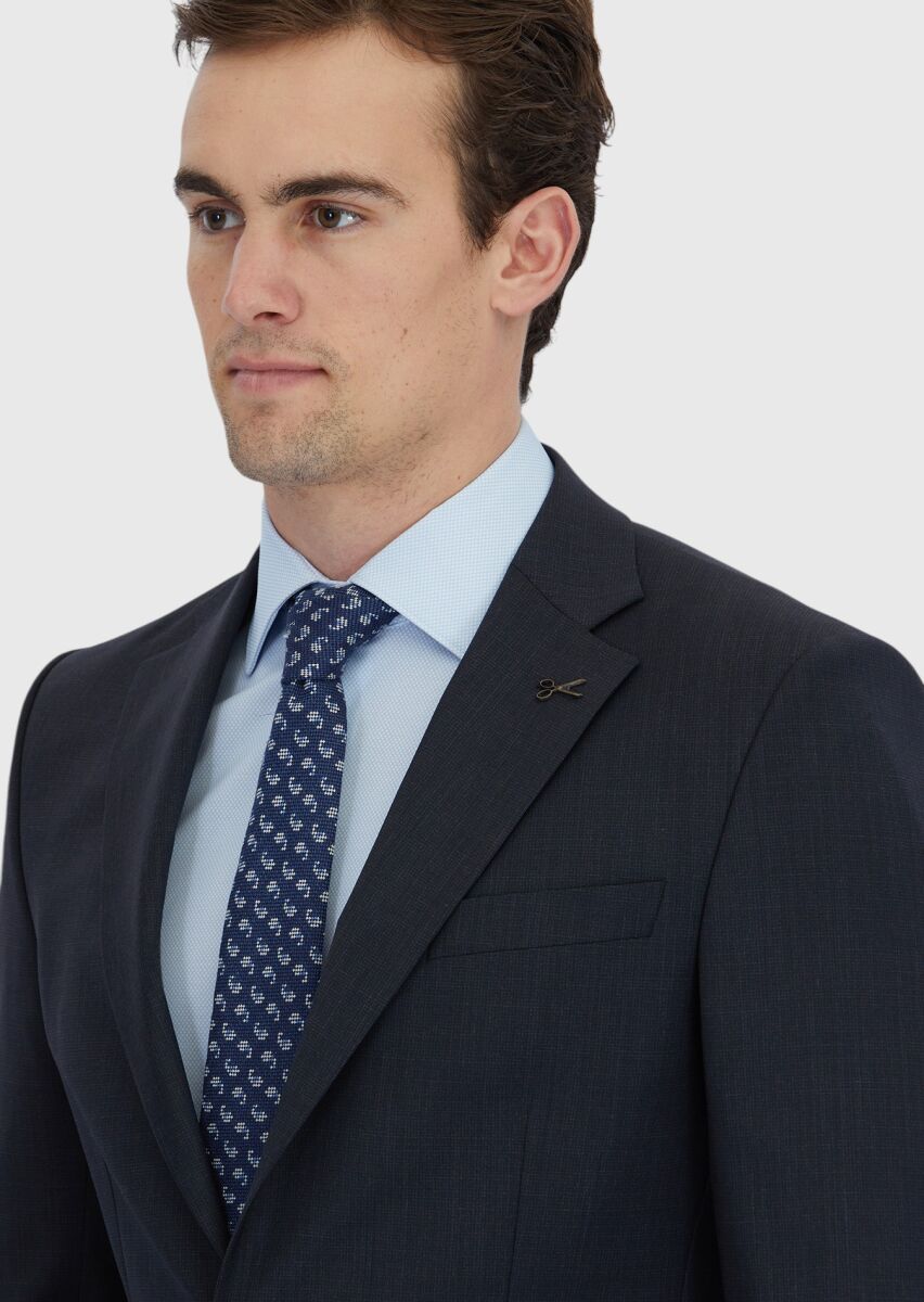 Navy Blue Micro Modern Fit Wool Blended Suit - 3