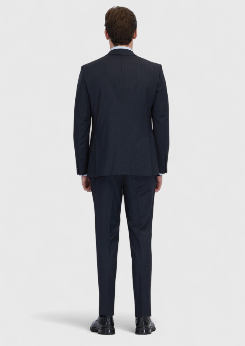 Navy Blue Micro Modern Fit Wool Blended Suit - 8
