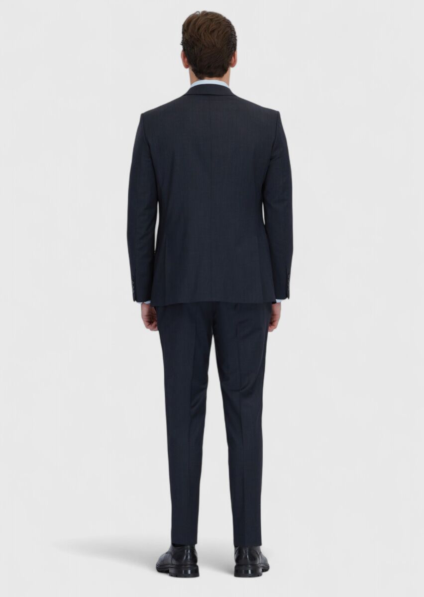 Navy Blue Micro Modern Fit Wool Blended Suit - 8