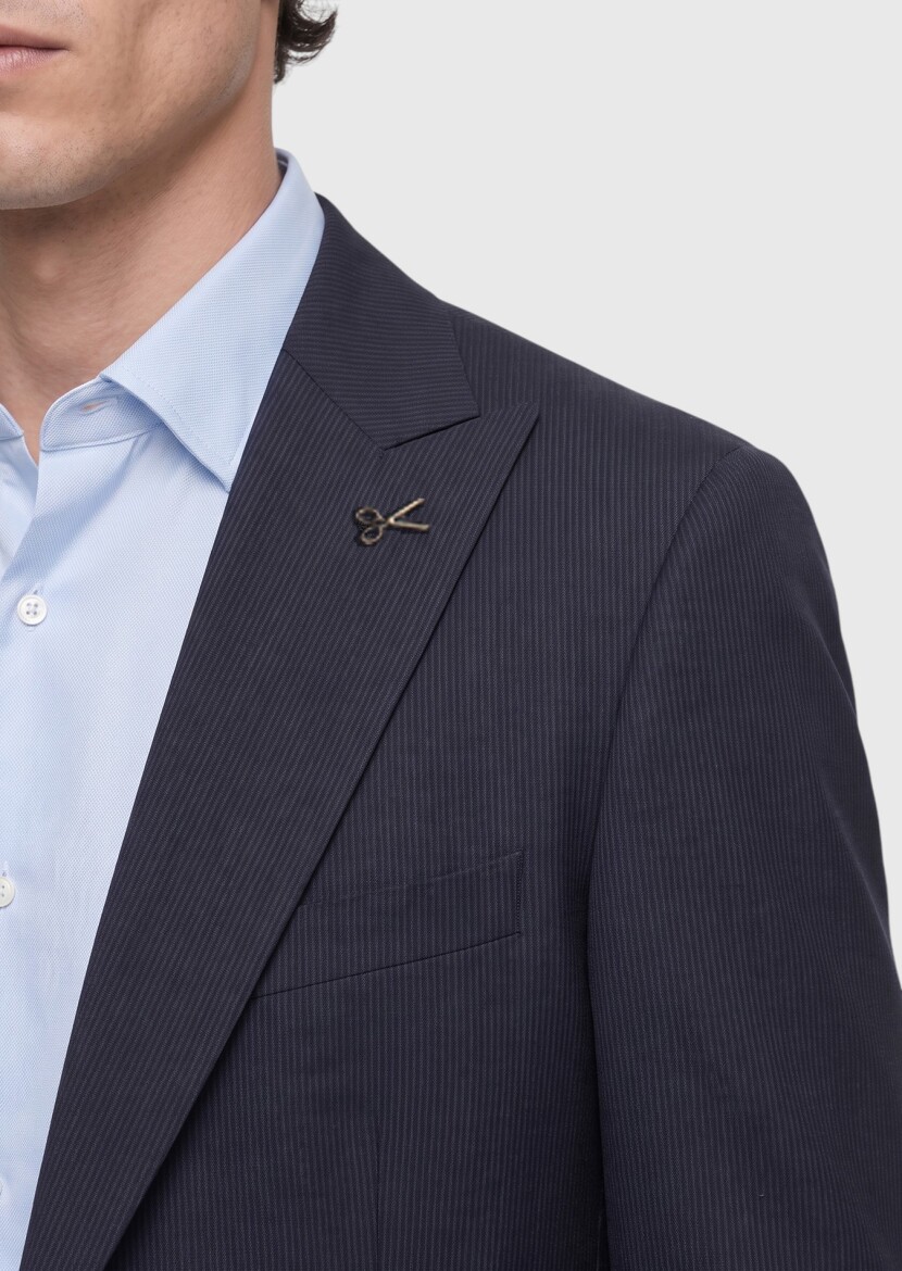 Navy Blue Micro Modern Fit Wool Blended Suit - RAMSEY