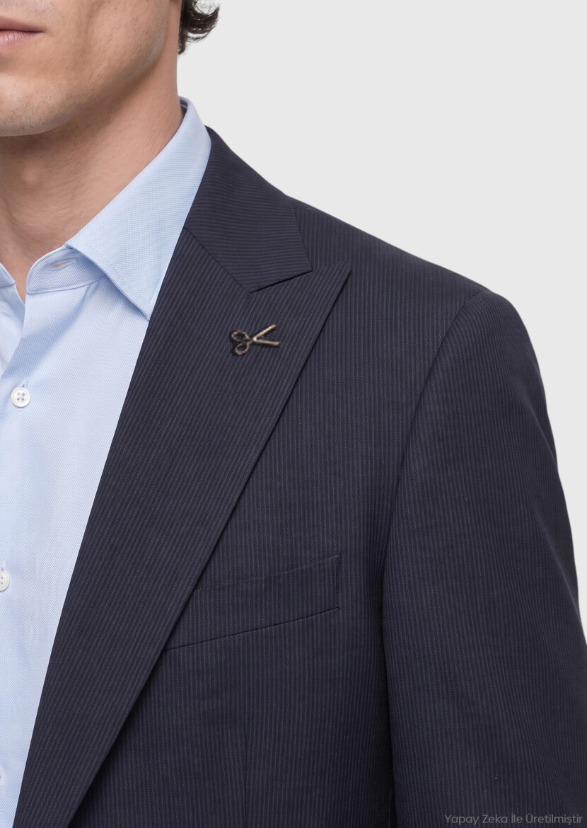 Navy Blue Micro Modern Fit Wool Blended Suit - RAMSEY