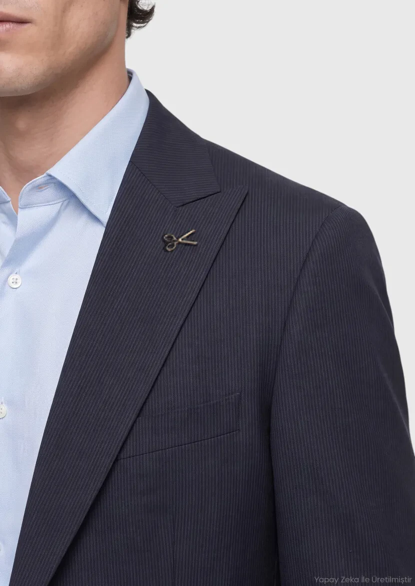 Navy Blue Micro Modern Fit Wool Blended Suit - RAMSEY