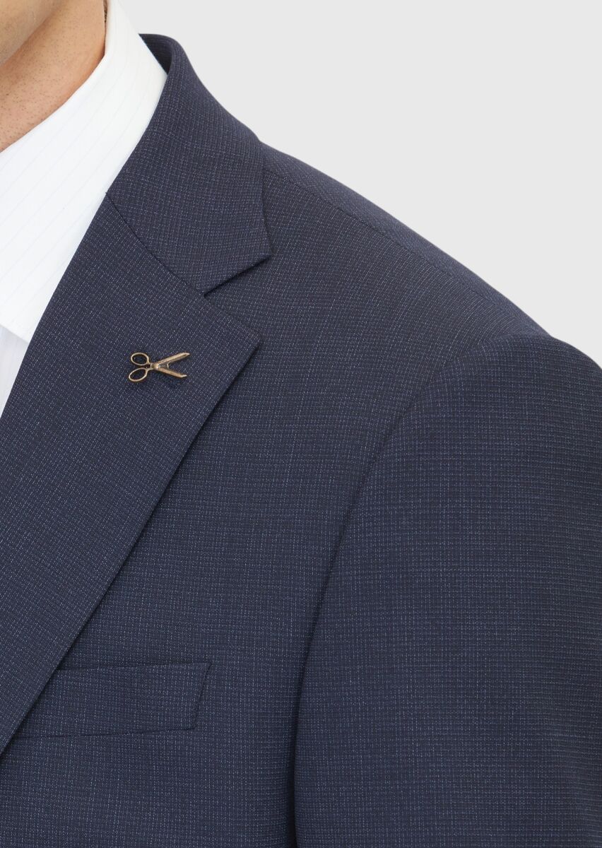 Navy Blue Micro Modern Fit Wool Blended Suit - 4