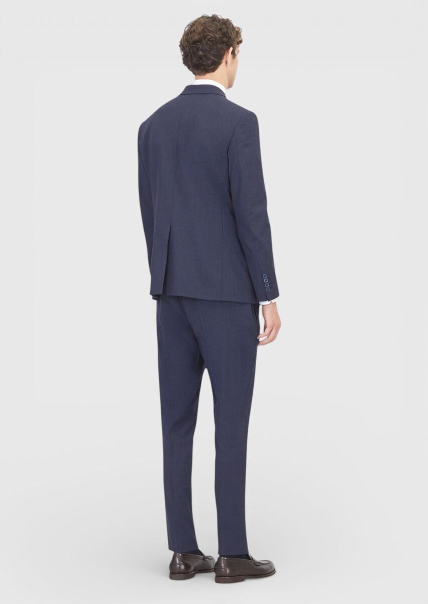Navy Blue Micro Modern Fit Wool Blended Suit - 7