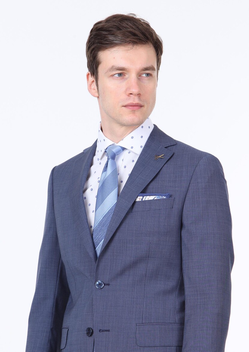 Navy Blue Micro Regular Fit 100% Wool Suit 