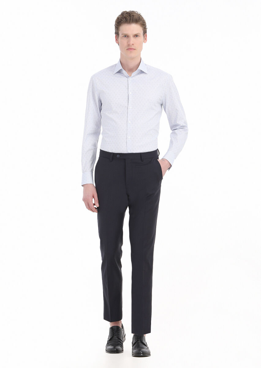 Navy Blue Micro Regular Fit Long Weaving Classical 100% Cotton Shirt - 1