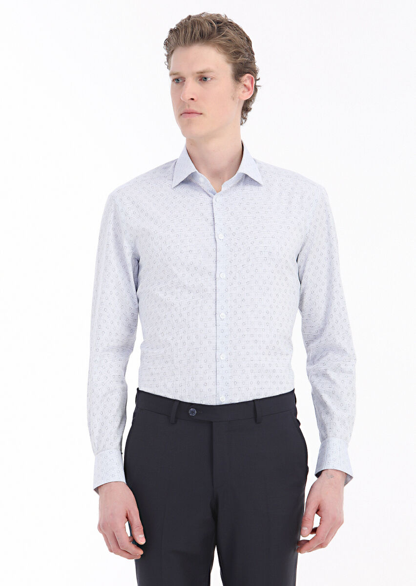 Navy Blue Micro Regular Fit Long Weaving Classical 100% Cotton Shirt - 2