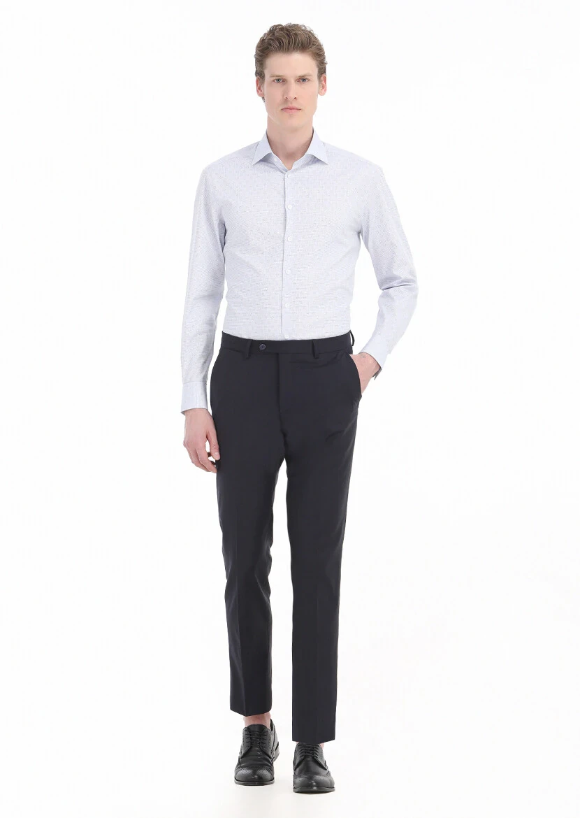 Navy Blue Micro Regular Fit Weaving Classical 100% Cotton Shirt - 1