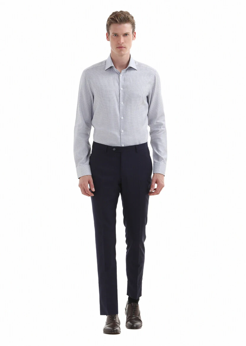 Navy Blue Micro Regular Fit Weaving Classical 100% Cotton Shirt - 1