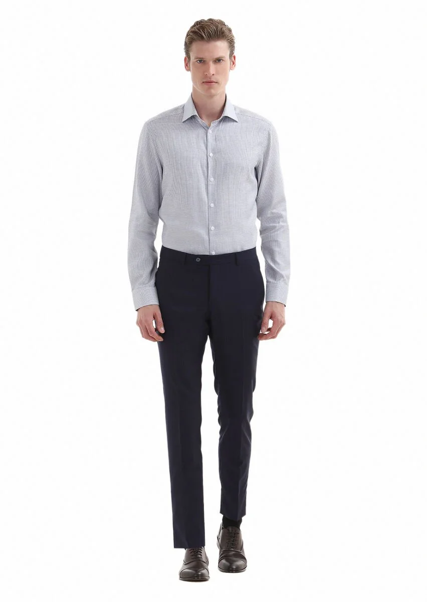 Navy Blue Micro Regular Fit Weaving Classical 100% Cotton Shirt - 1