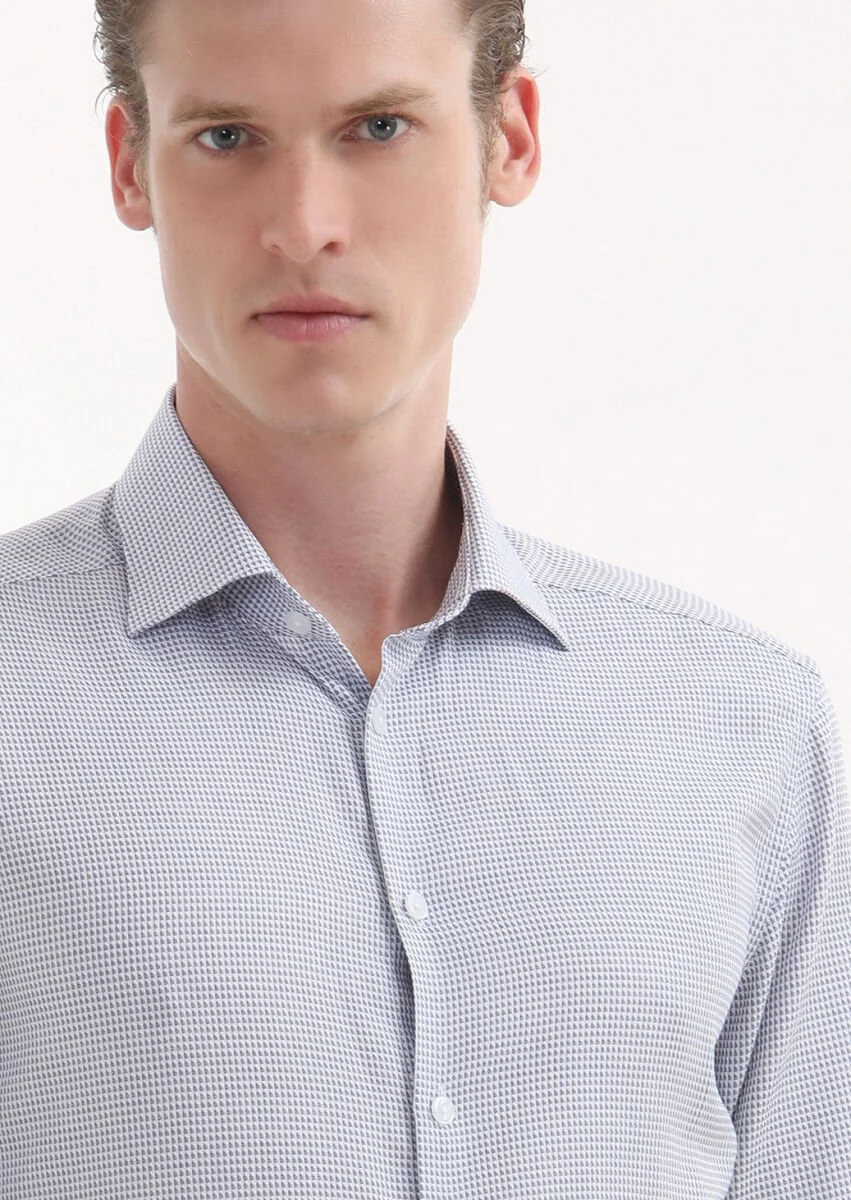 Navy Blue Micro Regular Fit Weaving Classical 100% Cotton Shirt - 3