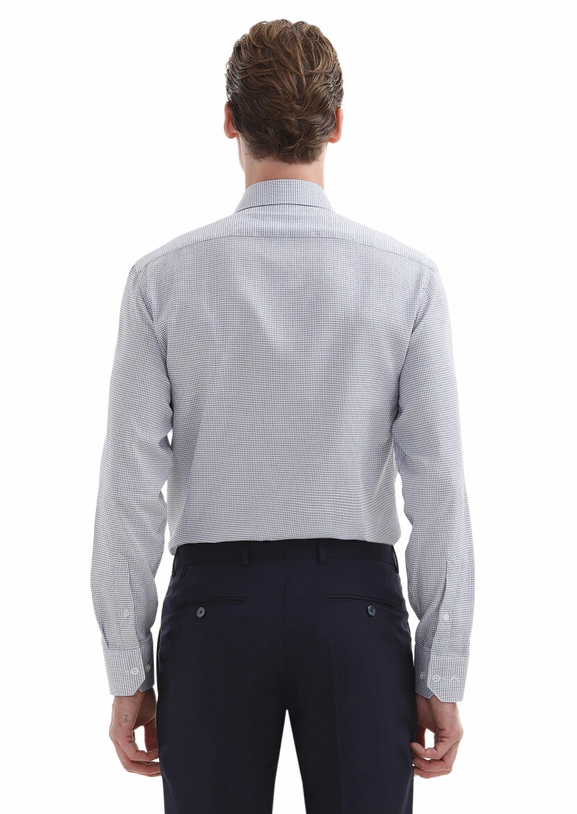 Navy Blue Micro Regular Fit Weaving Classical 100% Cotton Shirt - 4