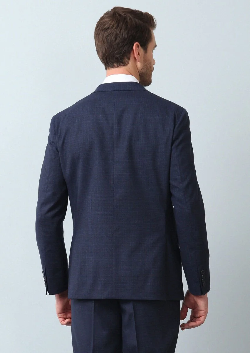 Navy Blue Micro Shirt Shoulder Slim Fit Eco Friendly 100% Wool Suit - 5