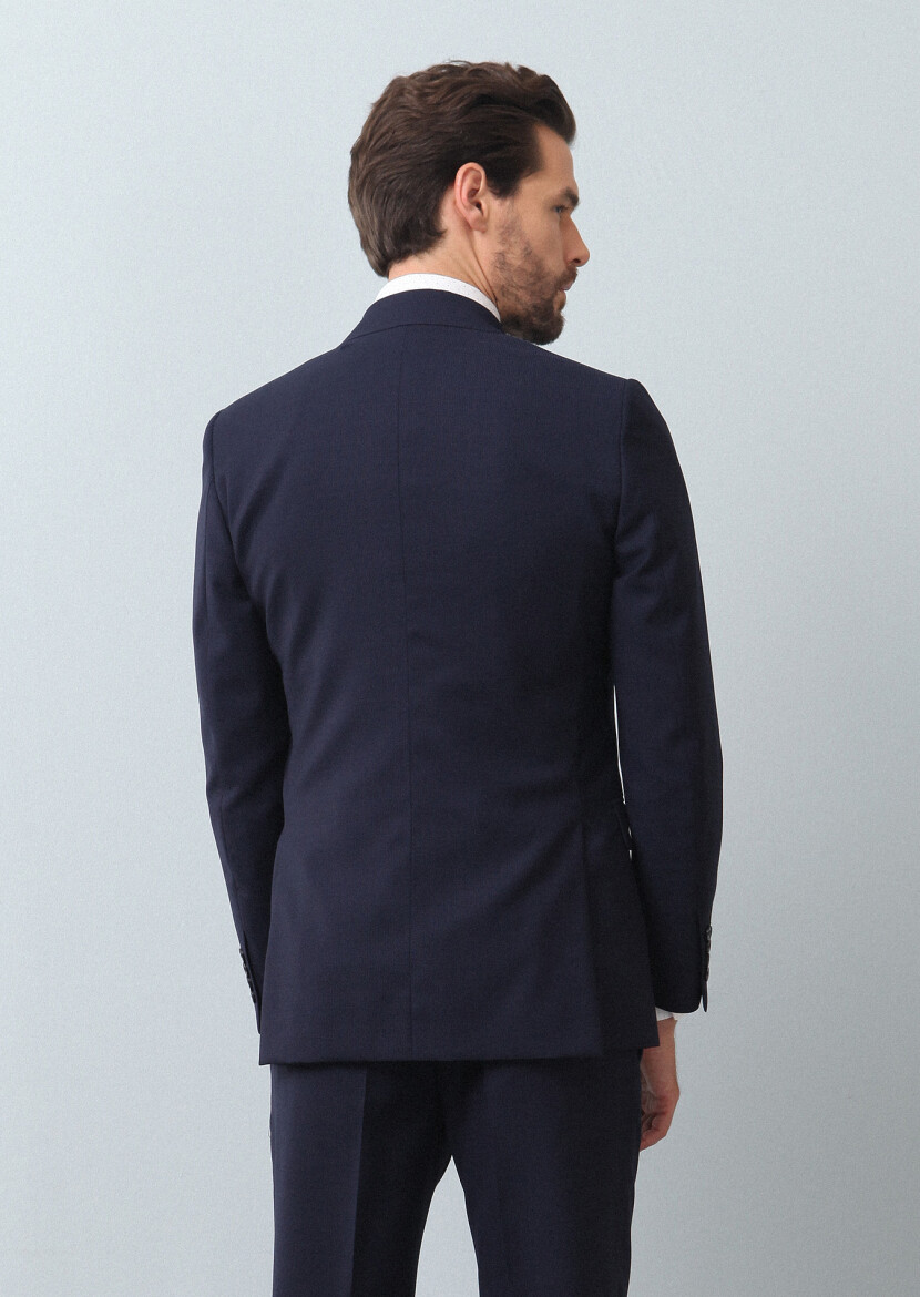 Navy Blue Micro Thin&Taller Slim Fit 100% Wool Suit - 5