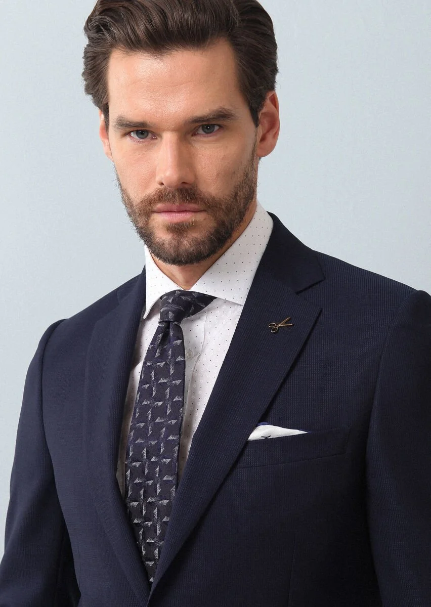 Navy Blue Micro Thin&Taller Slim Fit 100% Wool Suit - 2