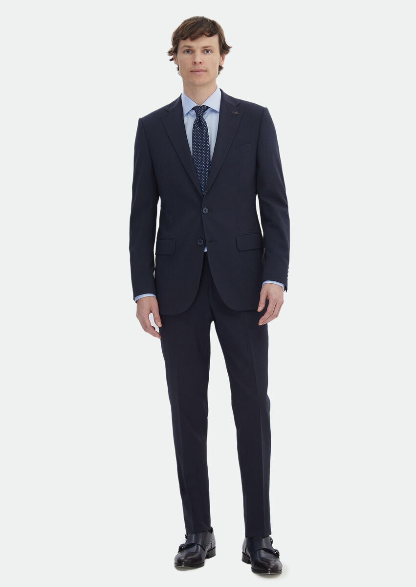 Navy Blue Micro Thin&Taller Slim Fit Wool Blended Suit - 2