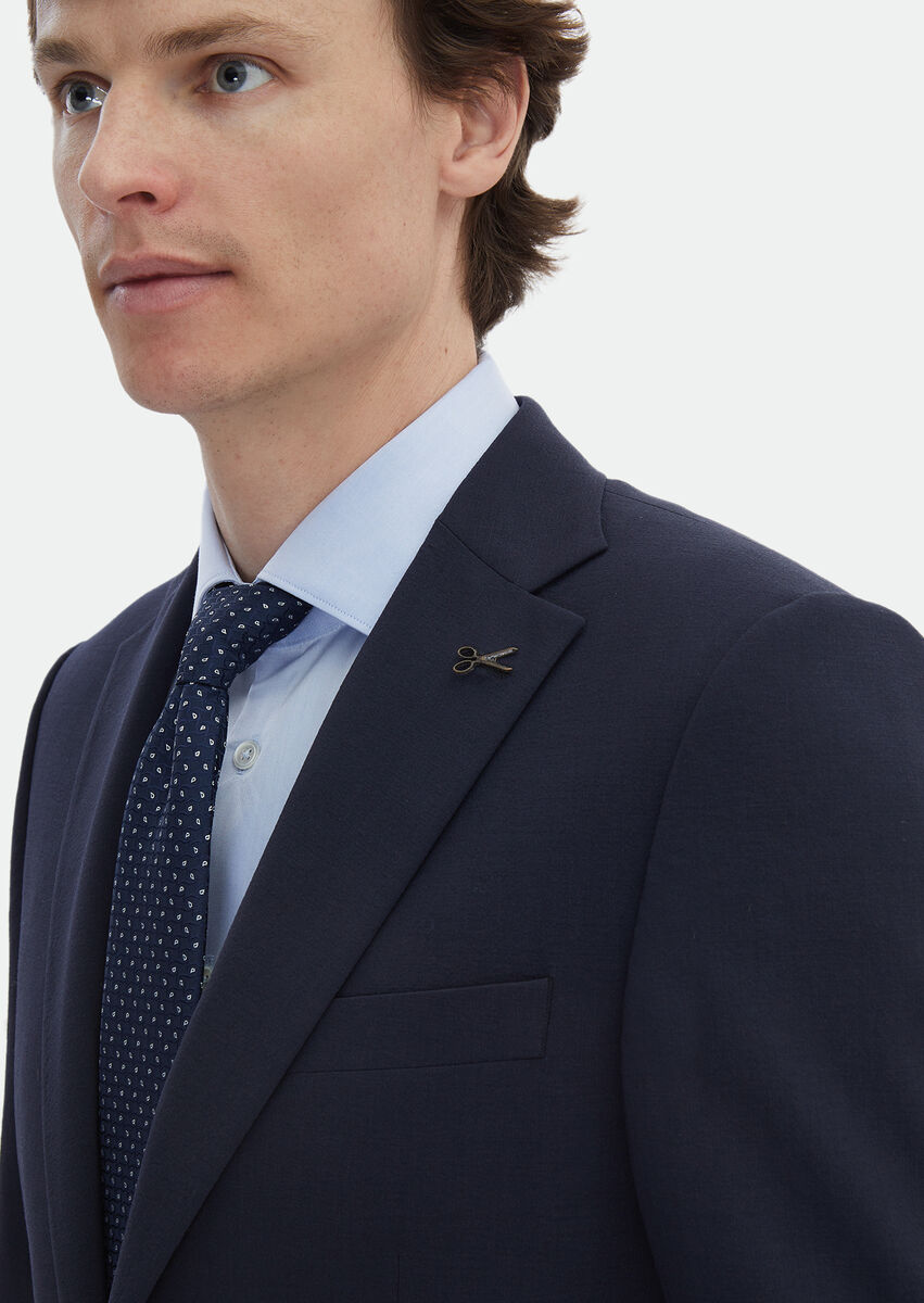 Navy Blue Micro Thin&Taller Slim Fit Wool Blended Suit - 5