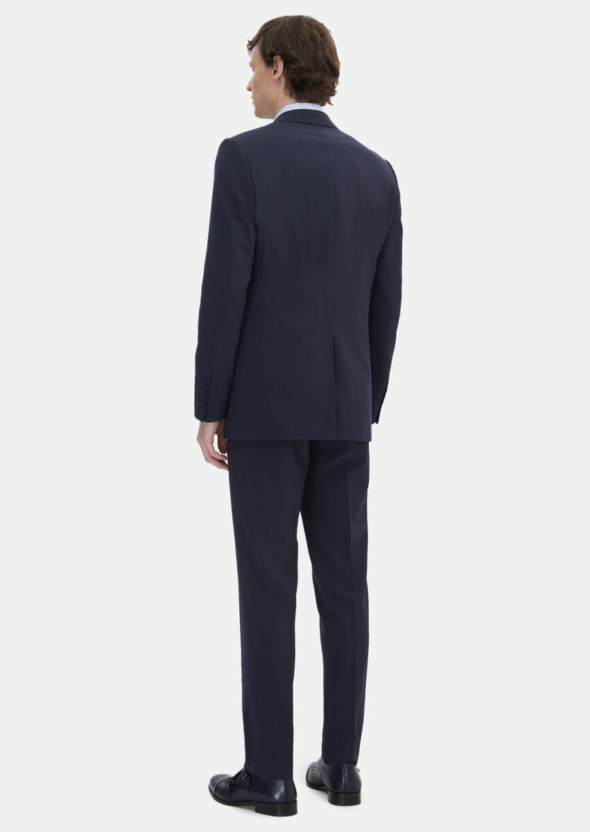 Navy Blue Micro Thin&Taller Slim Fit Wool Blended Suit - 6