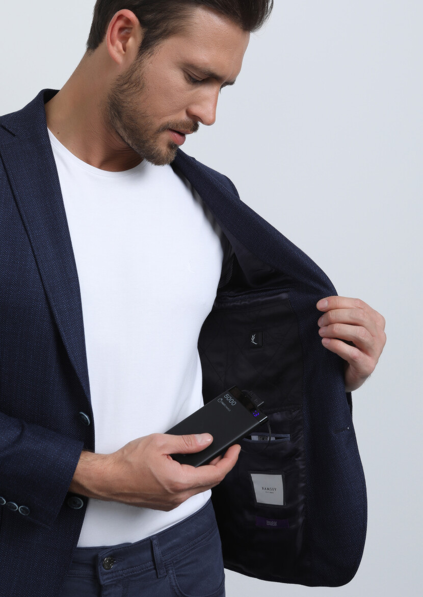 Navy Blue Micro Zeroweight Slim Fit 100% Wool Jacket - 1